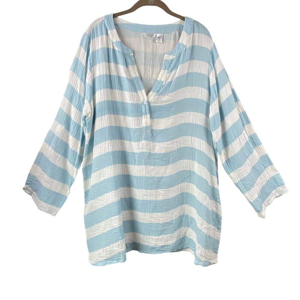 Kaktus 100% Cotton Striped Tunic Top Size XXL Beach Resort Vacation Popover